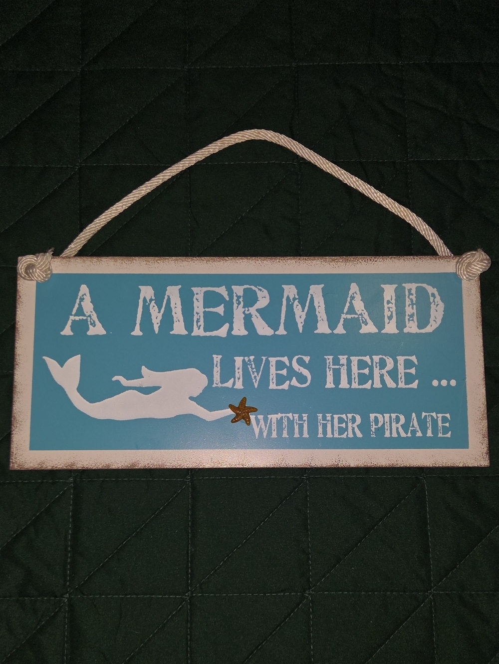 A Mermaid Lives Here Wall Sign - Blue (5.5"×12")